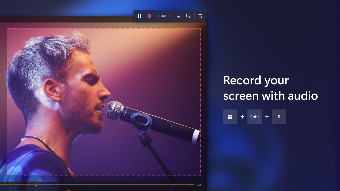Screen recording promotional view for Snipping Tool