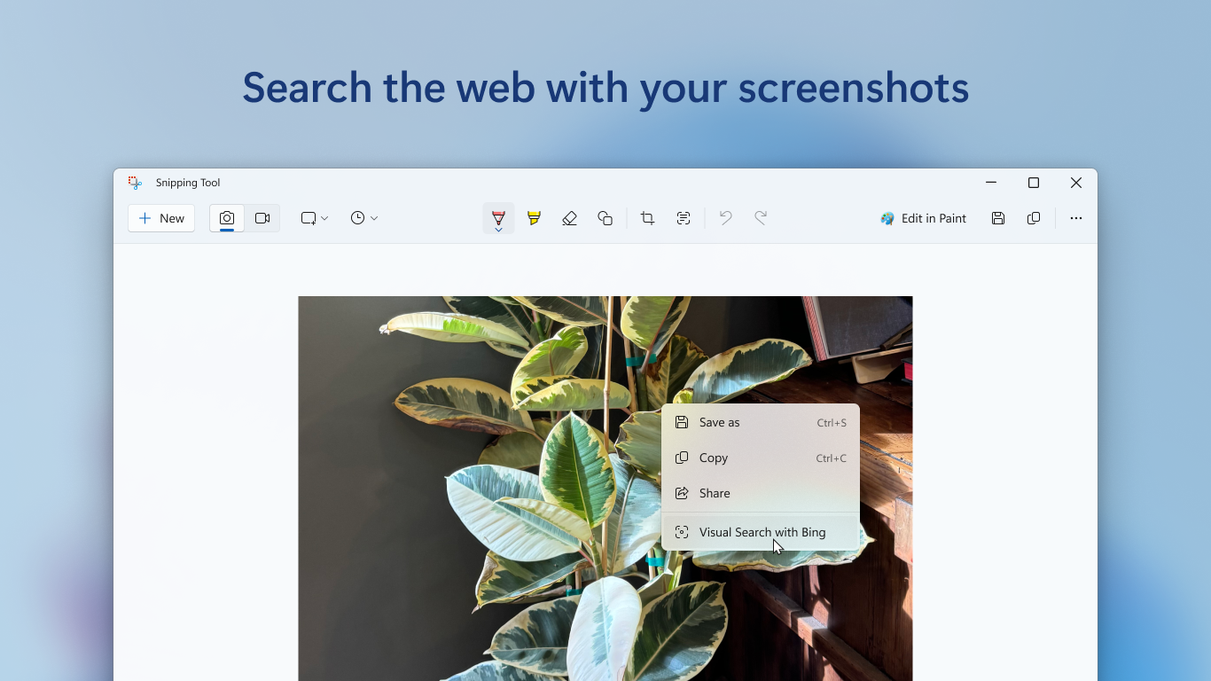 Visual Search with Bing context menu